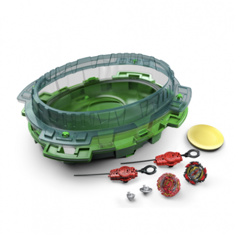 beyblade burst quaddrive interestelar drop battle set arena verde con dos beyblades rojos, una buena elección de limpieza para los mejores juguetes de 2022